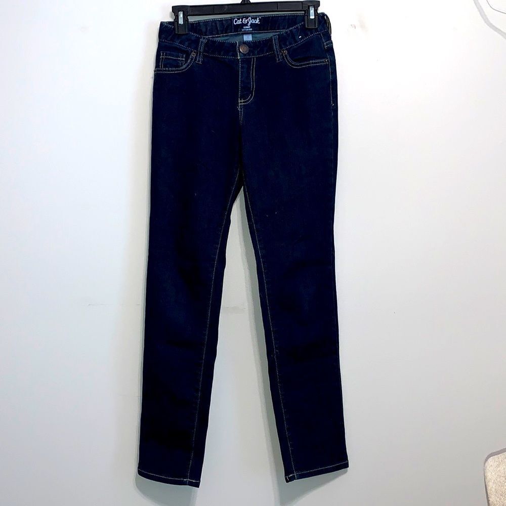 Cat & Jack Girls Ankle Skinny Dark Wash Denim Blue Jeans Adjustable Waist 12